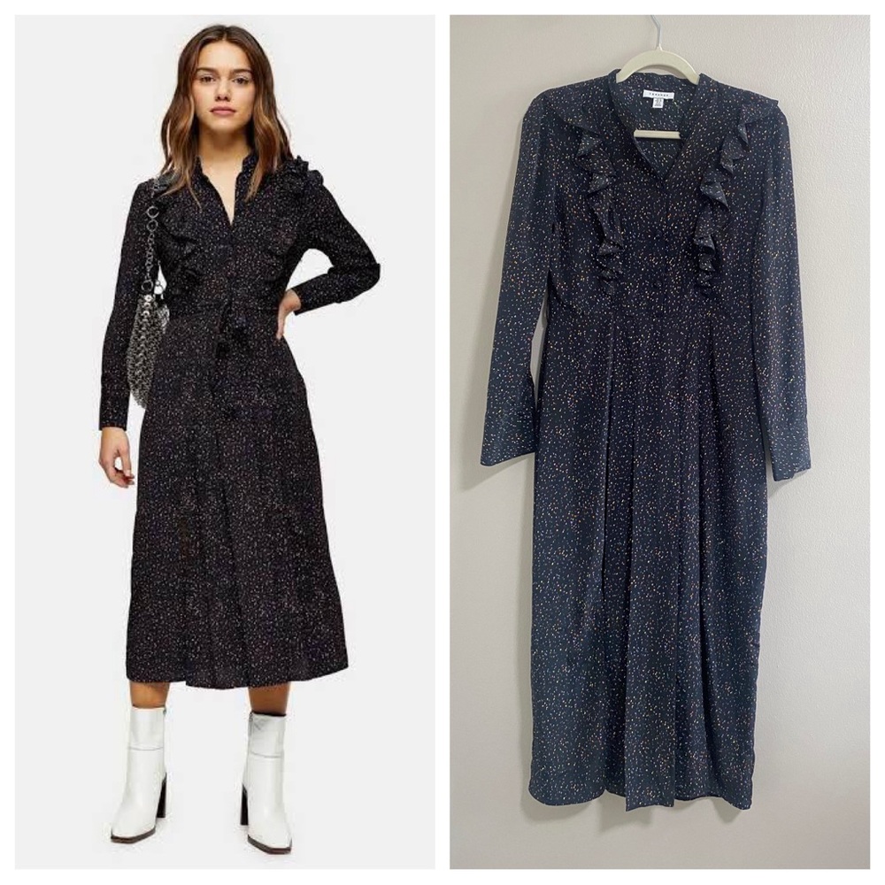 Topshop Black Speckled Long Sleeve Maxi Dress Size 6